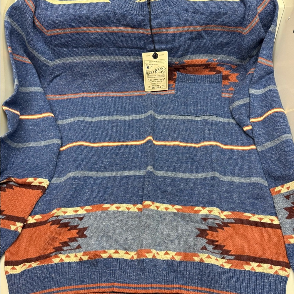 Lucky Brand Blue and Orange Crewneck Sweater